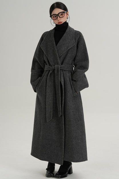 High-End Long Lapel Wool Reversible Coat