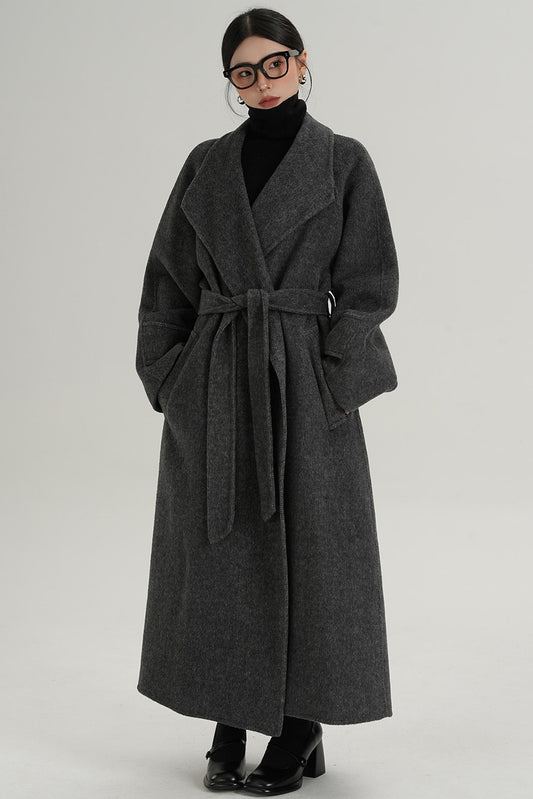 High-End Long Lapel Wool Reversible Coat