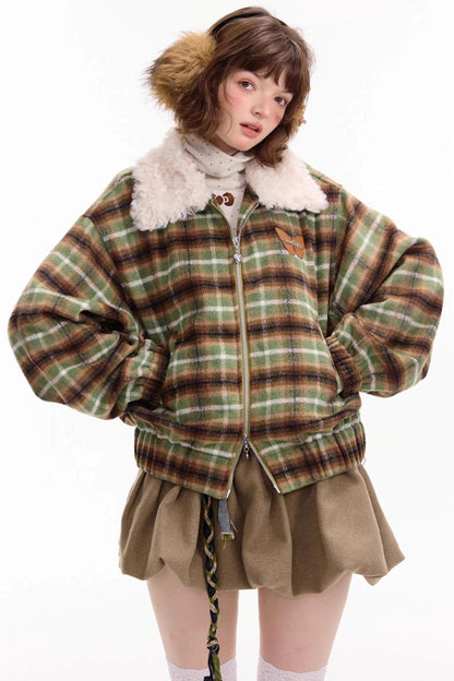 Winter Retro Green Plaid Jacket
