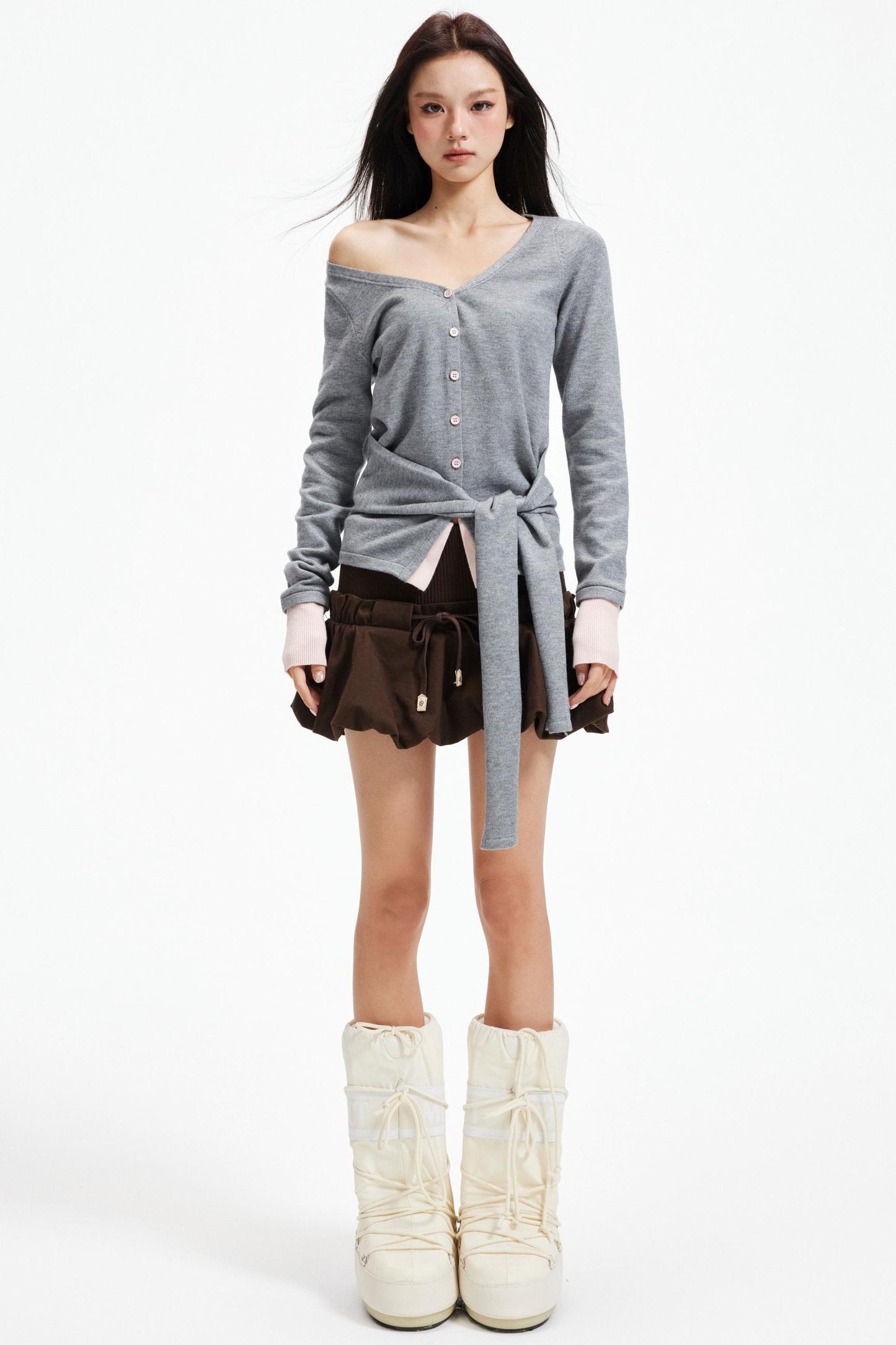 Coffee Patchwork Short Skirt