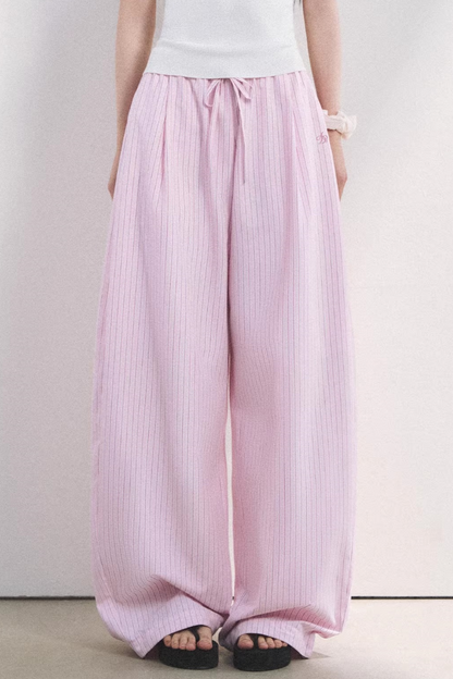 Pantaloni a Righe Color Bacca Chiaro