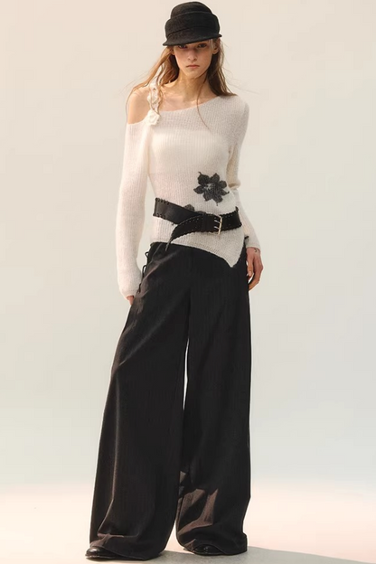 위빙 라임 플로럴 니트 블라우스