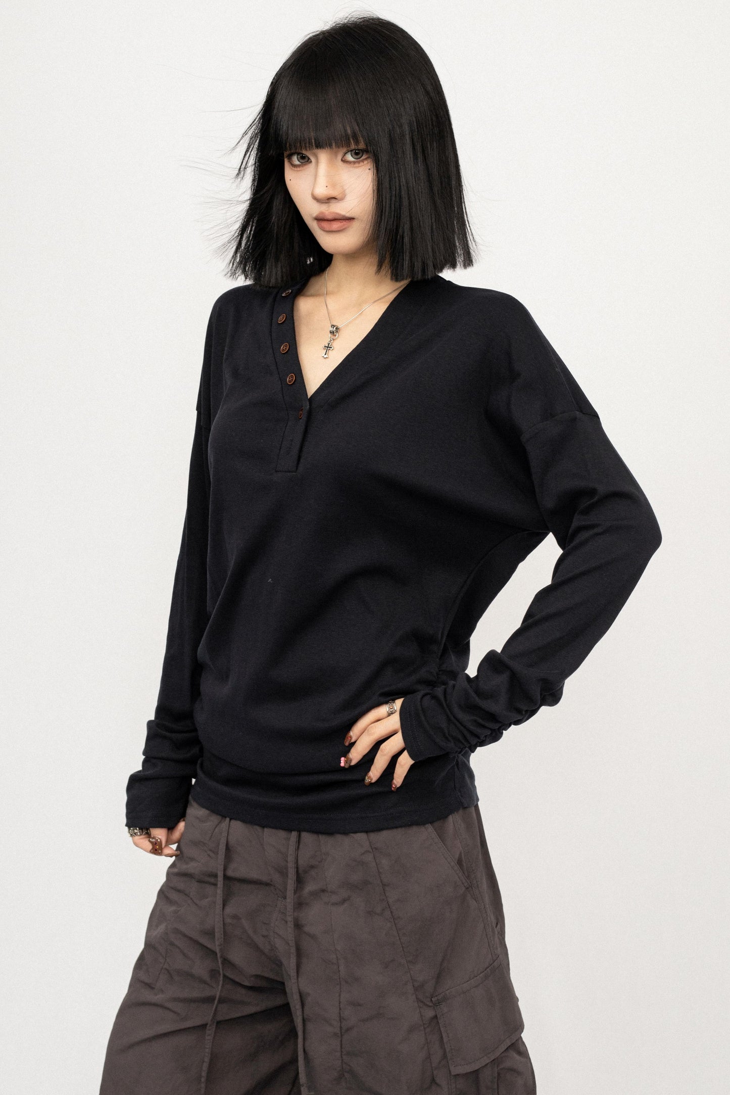 Lazy Style V-Neck Long Sleeve Top