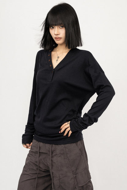 Lazy Style V-Neck Long Sleeve Top