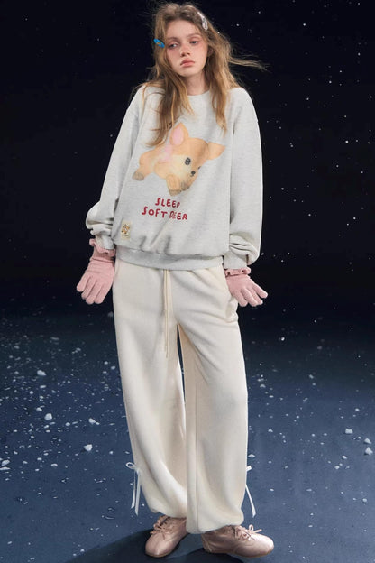 Velvet-Feel Cuffed Lantern Casual Pants