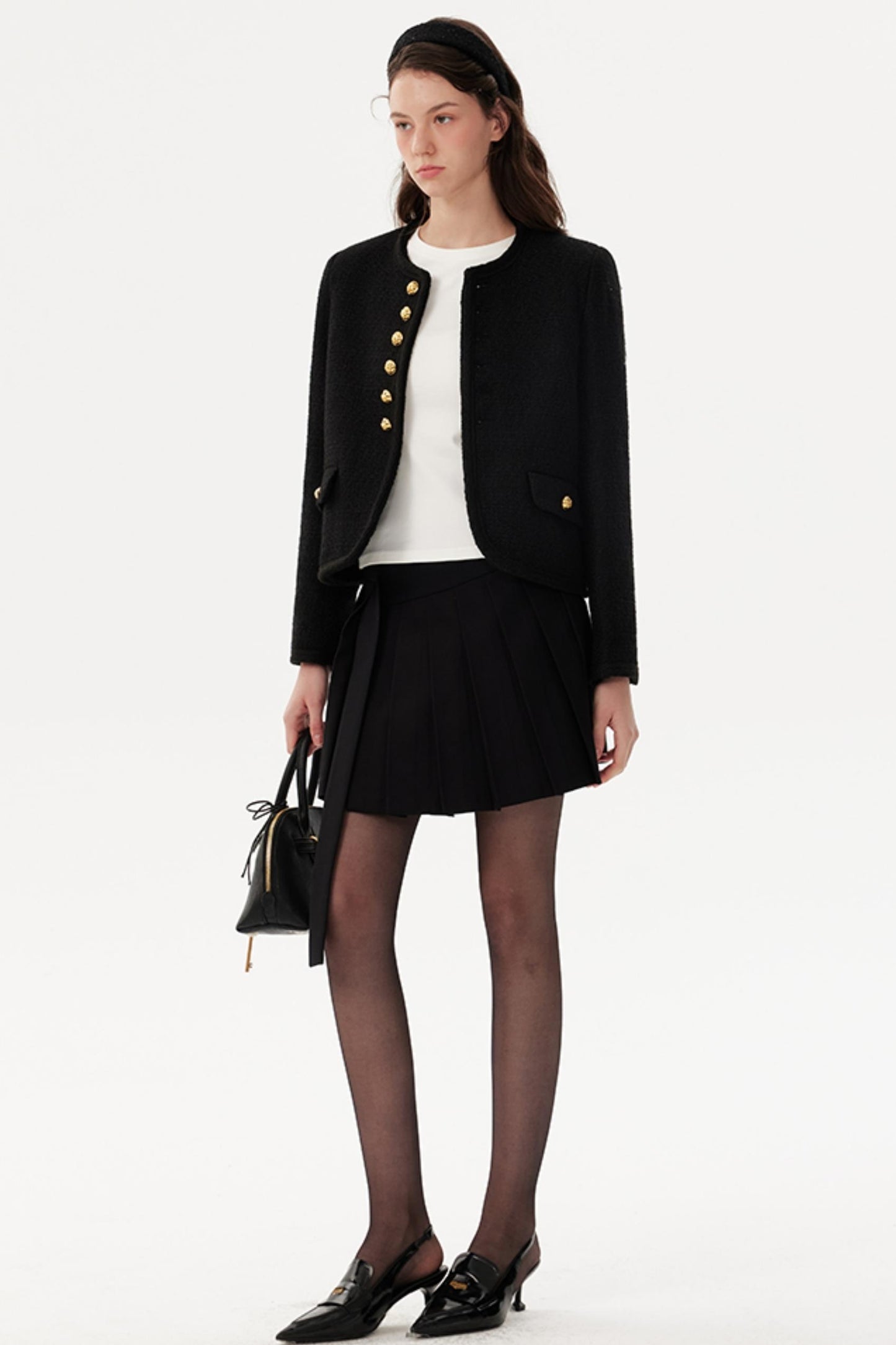 High-Waisted Pleated A-Line Skirt