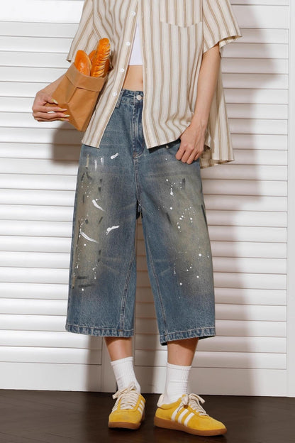 Vintage Denim Wide-Leg Shorts