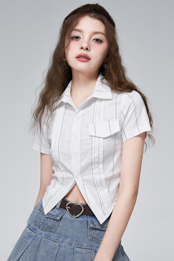 Chic Striped Summer Pocket Shirt