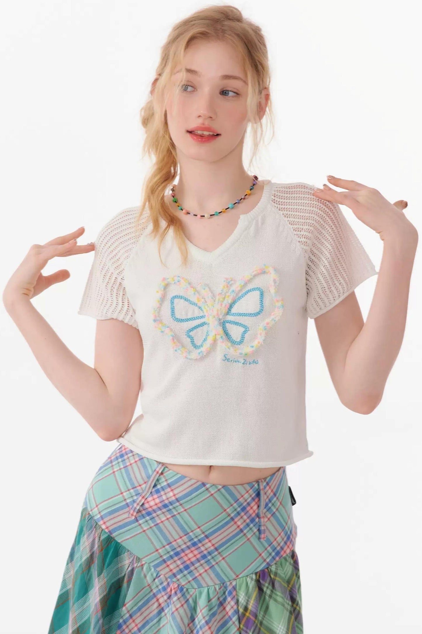 Top Raglan a Maglia con Farfalle 3D