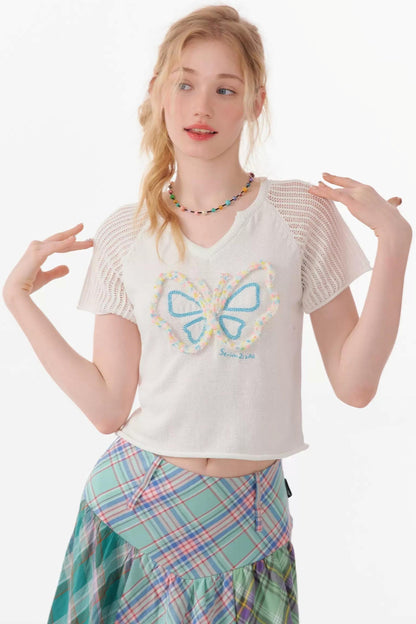 Top Raglan a Maglia con Farfalle 3D