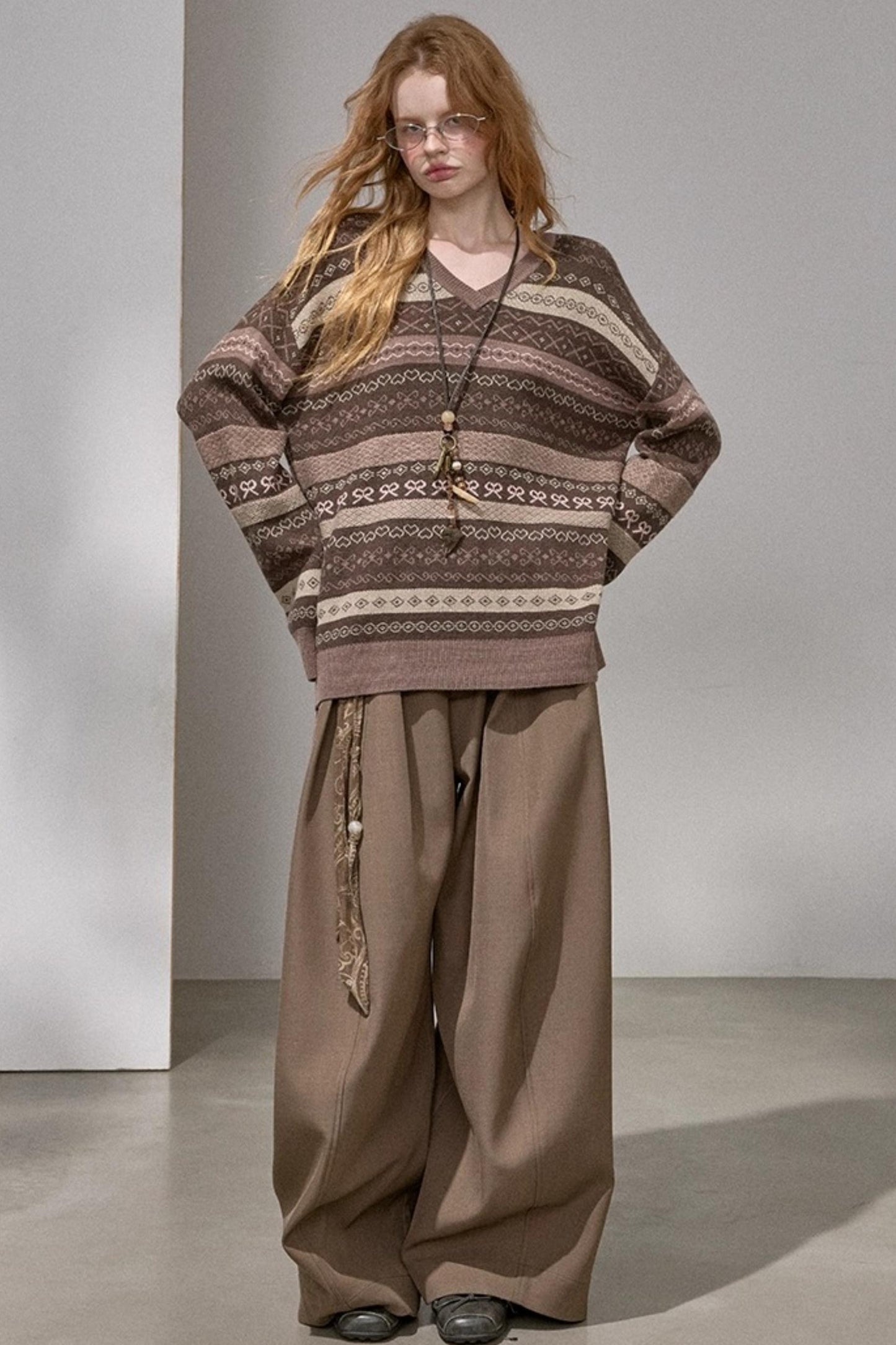 Fair Isle Jacquard V-Neck Sweater