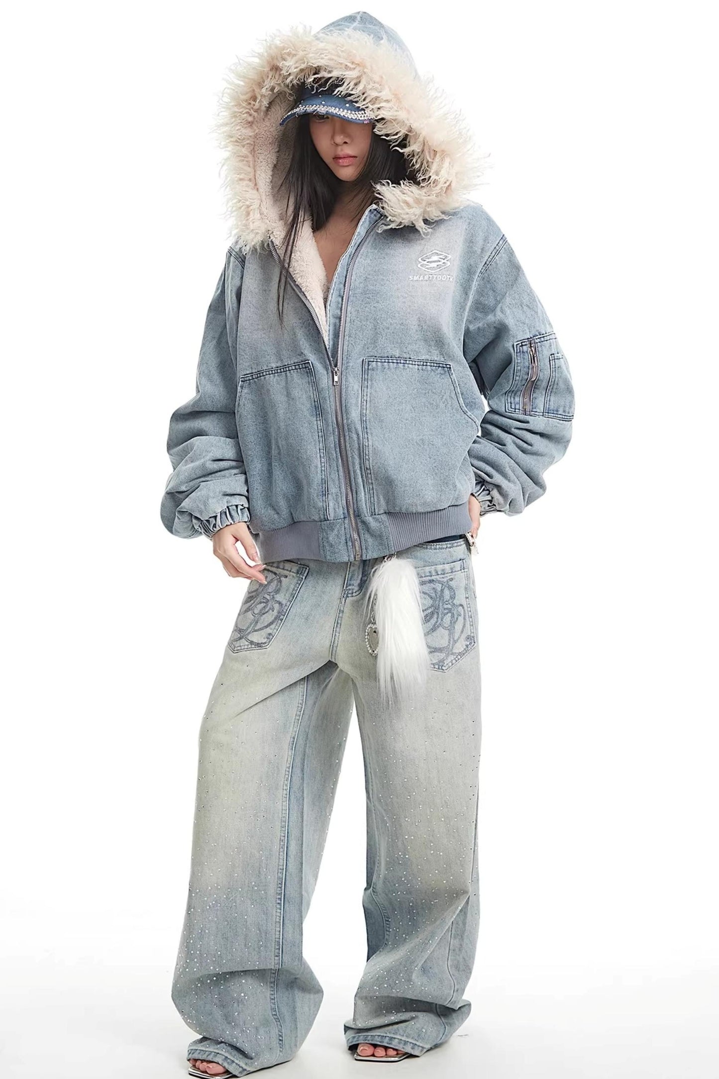 Retro Rhinestone Denim Pants