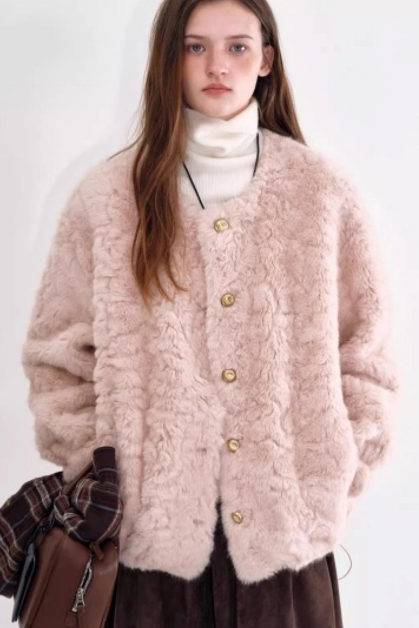 Strawberry Wine Faux Fur Coat