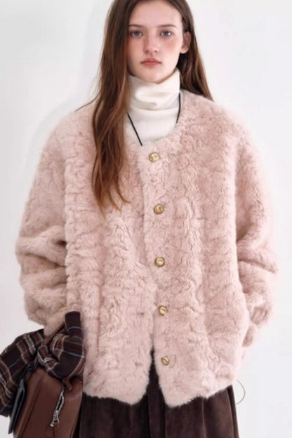 Strawberry Wine Faux Fur Coat