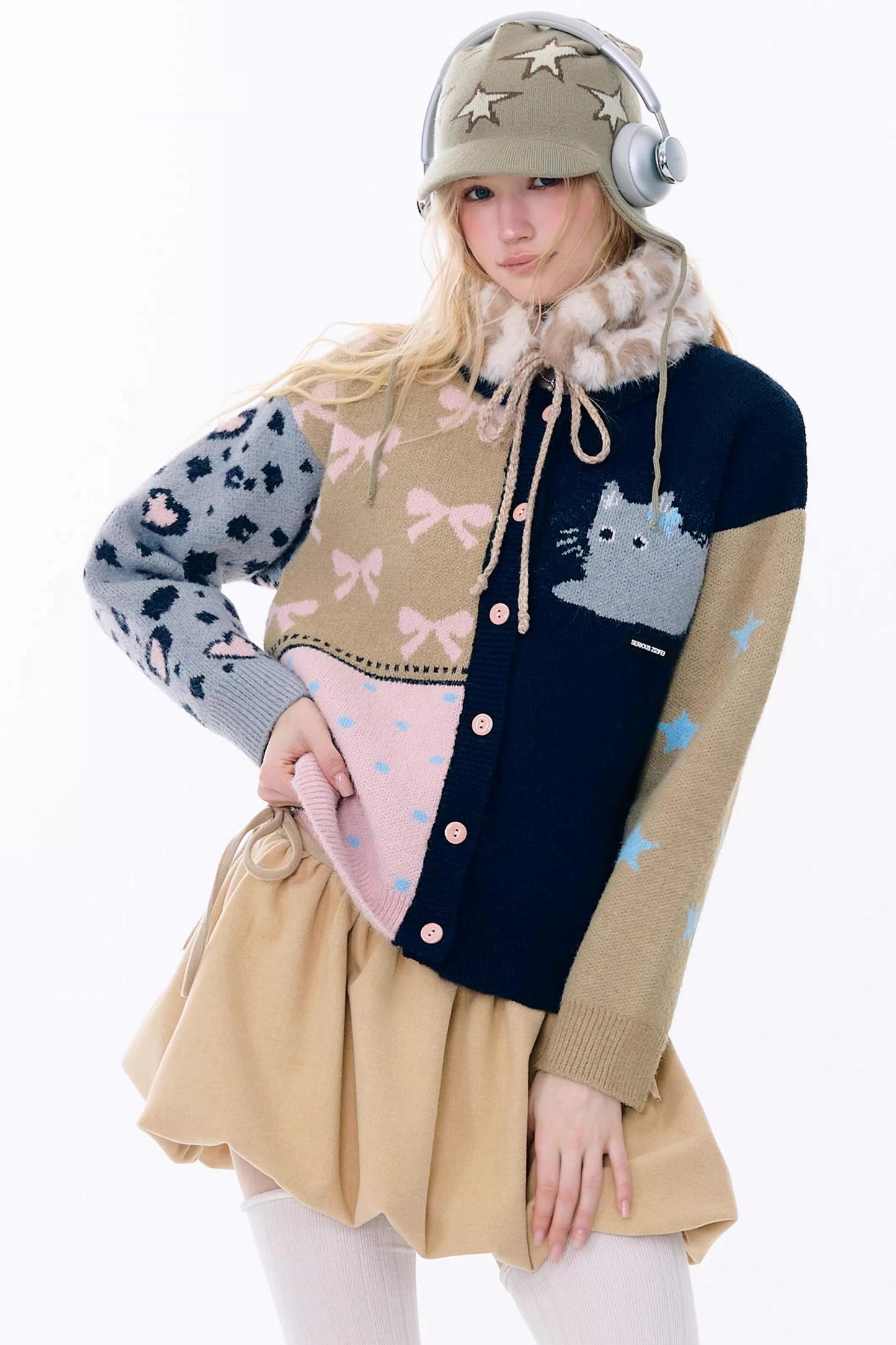 Retro Color-Blocking Cardigan Jacket