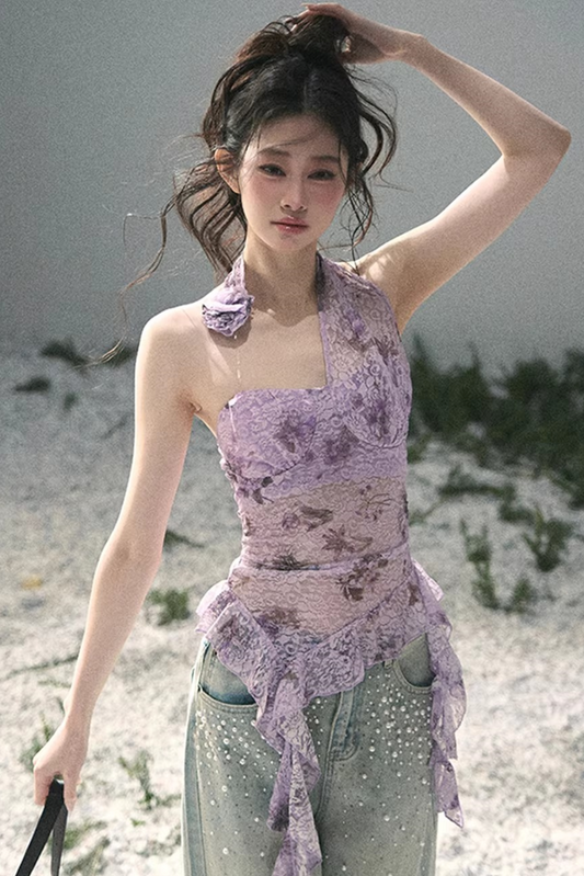 Purple Bauhinia Ribbon Top