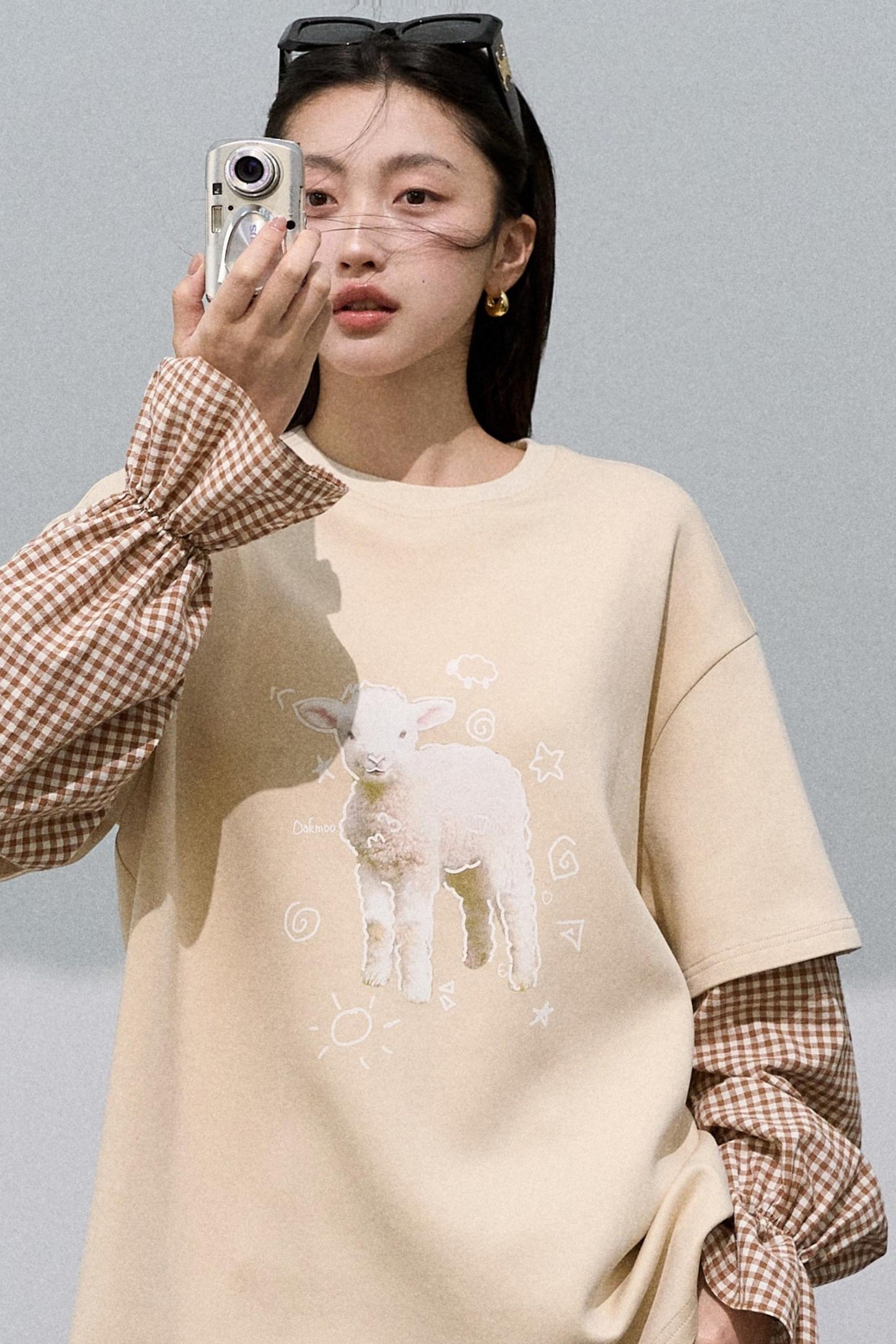 Lyocell Cotton Patchwork Plaid Sweatshirt