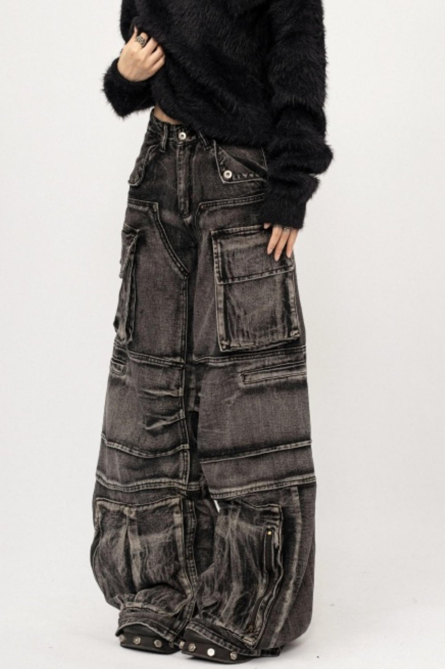 Retro Denim Wide-Leg Pants