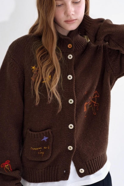 Winter Wool Embroidered Cardigan