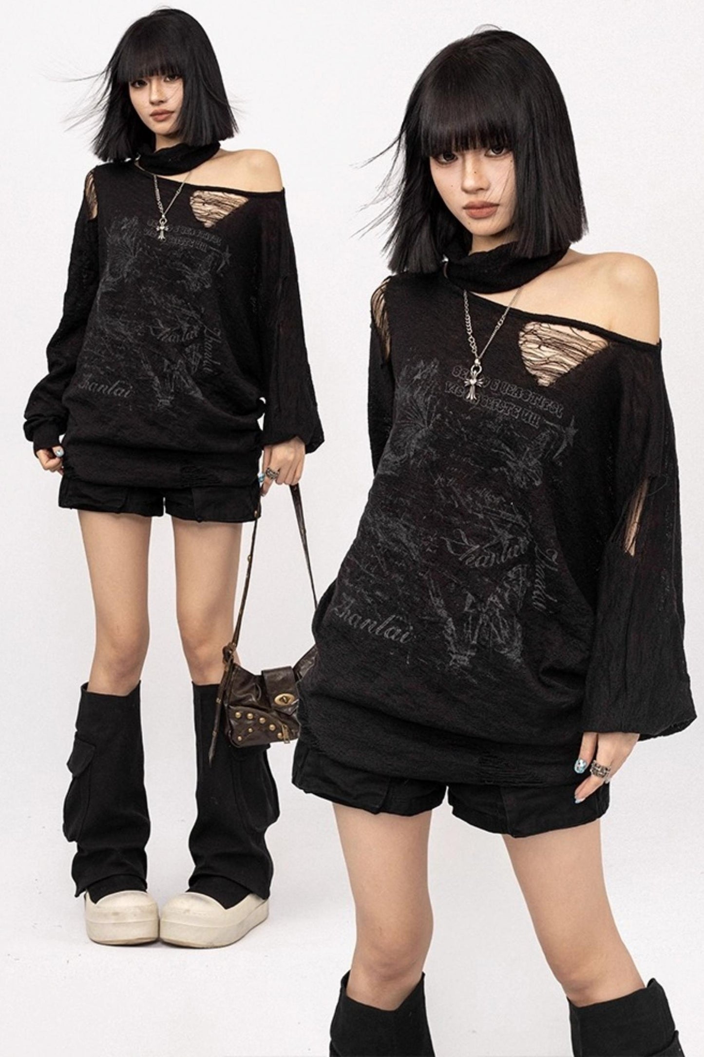 Slanted Black Sweater Top