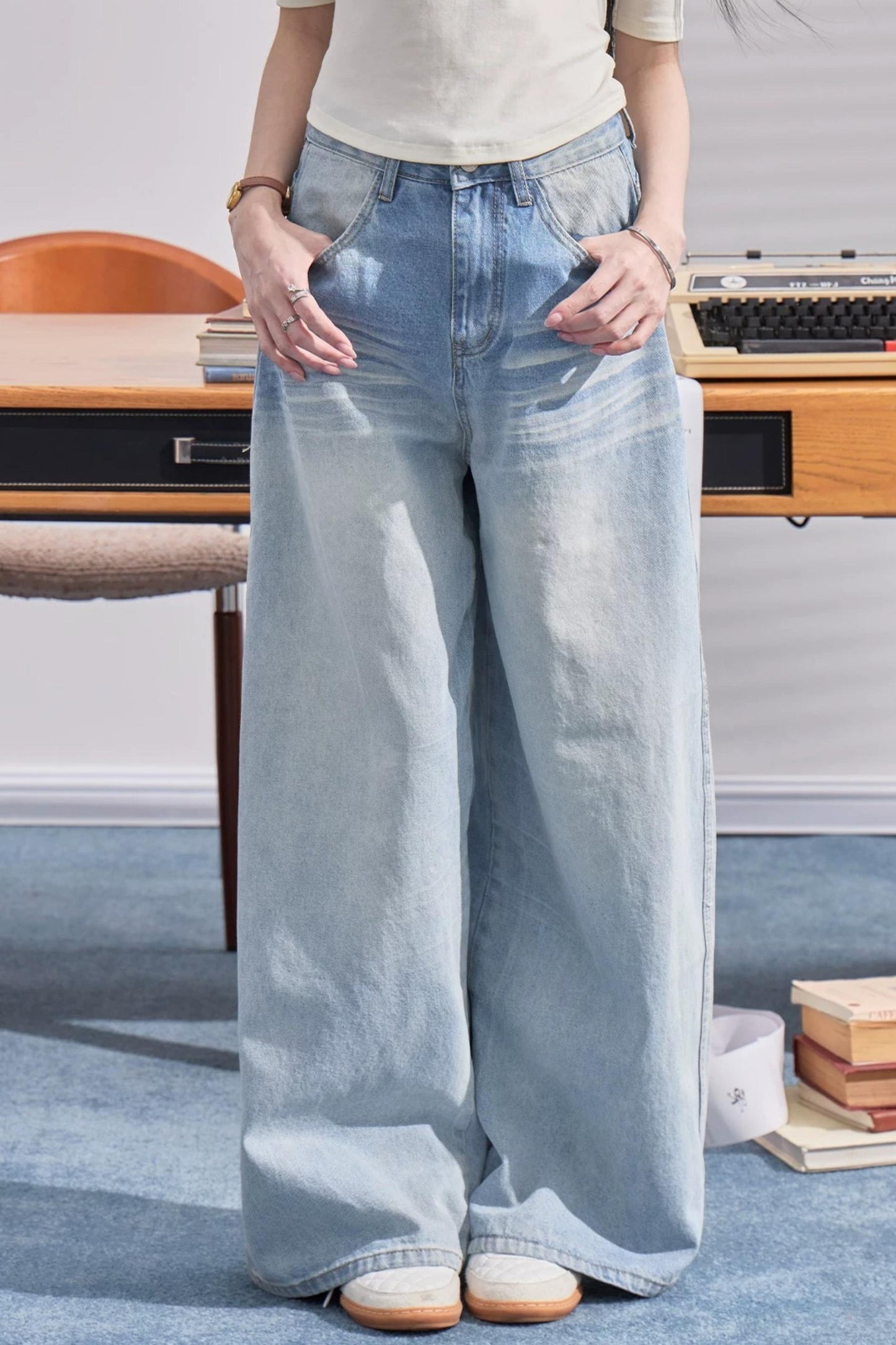 High-Waisted Wide-Leg Denim Pants