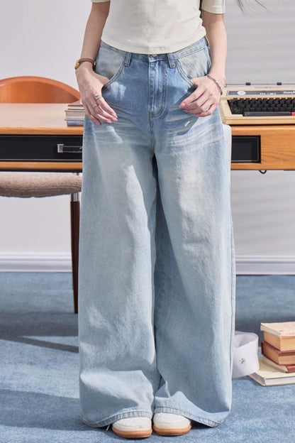 High-Waisted Wide-Leg Denim Pants
