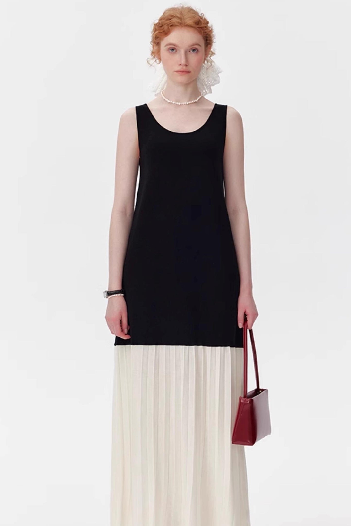 Color-Block V-Neck Sleeveless Dress