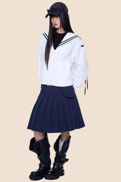 Casual Pleated A-Line Skirt