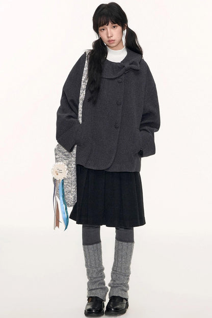 Round Lapel Woolen Coat