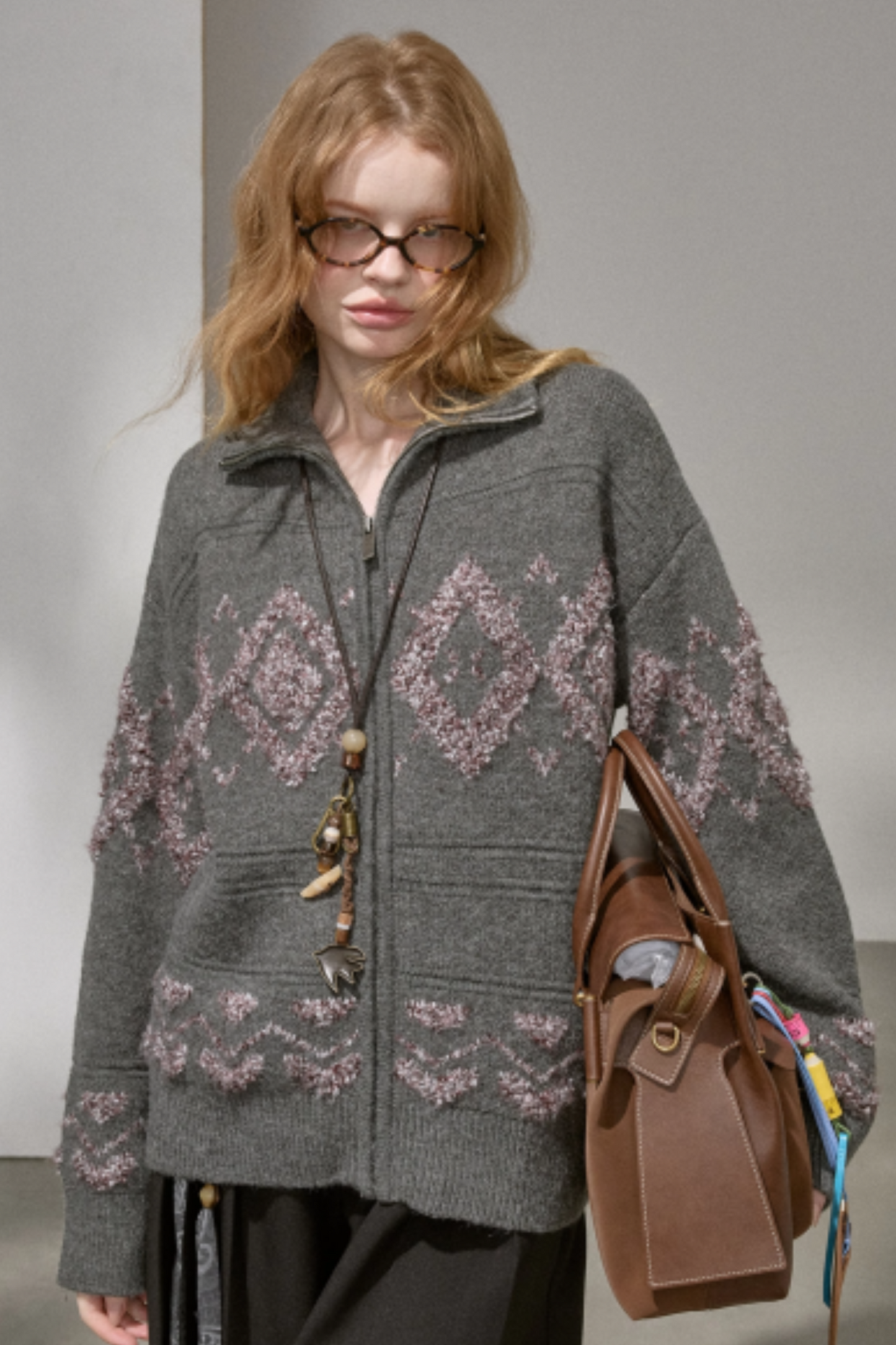 Diamond Pattern Knitted Cardigan