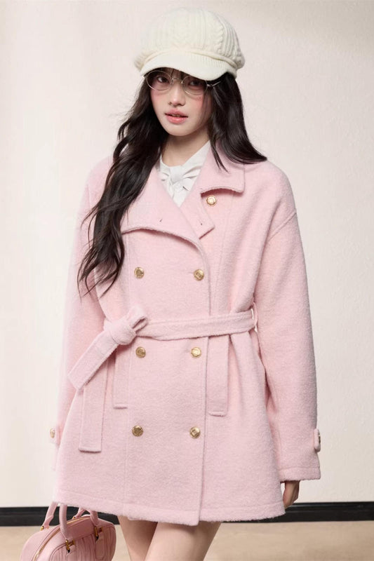 Elegant Woolen Double-Breasted Coat