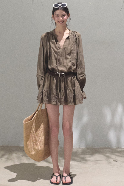 Relaxed Bubble Sleeve Skirt Set-Up