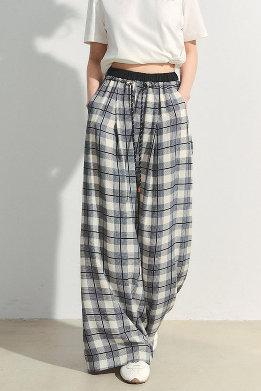 Breezy Plaid Wide-Legs Trousers