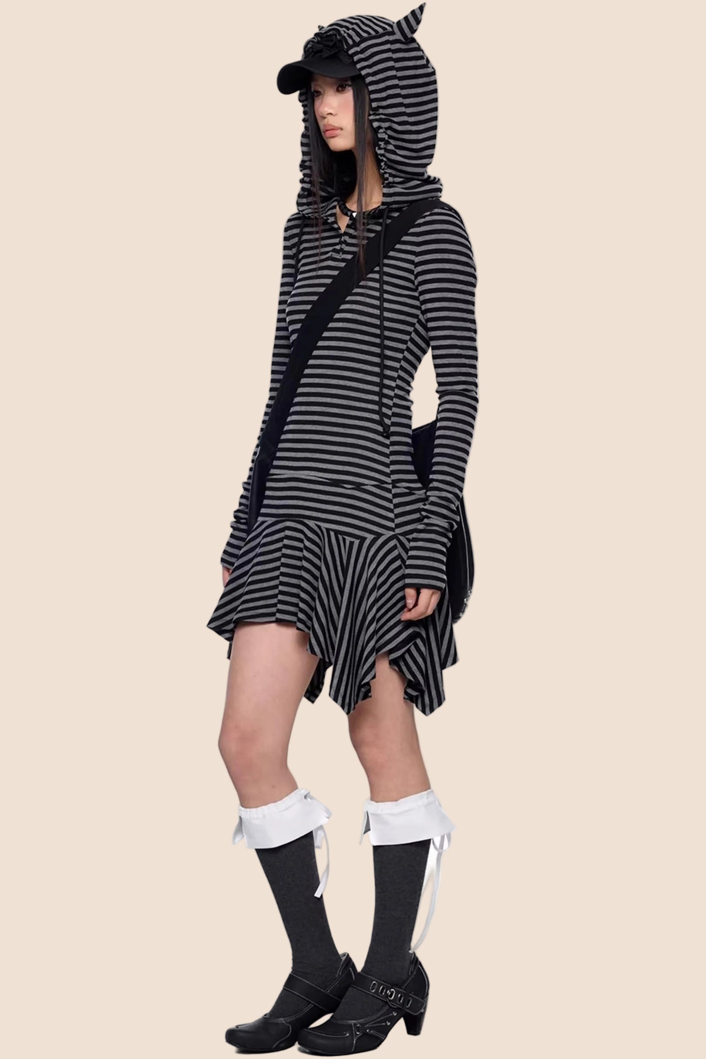 Retro Y2K Gestreiftes Kapuzenkleid