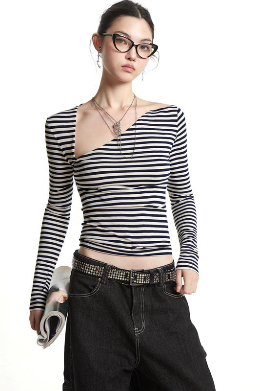 Retro Striped Off-Shoulder Top