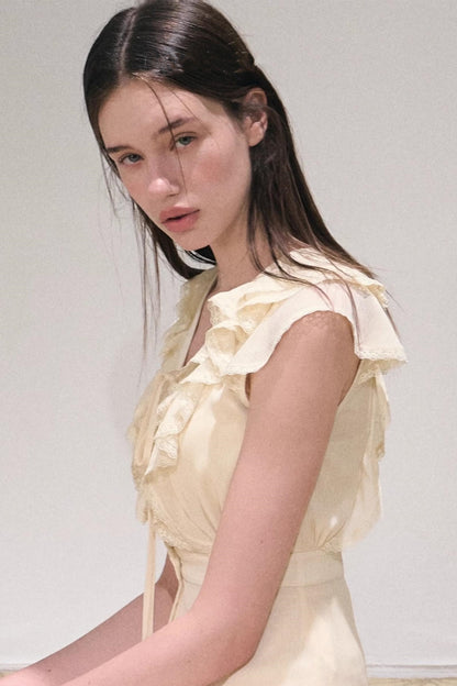 River Ruffle Sleeveless Waist Cinched Top