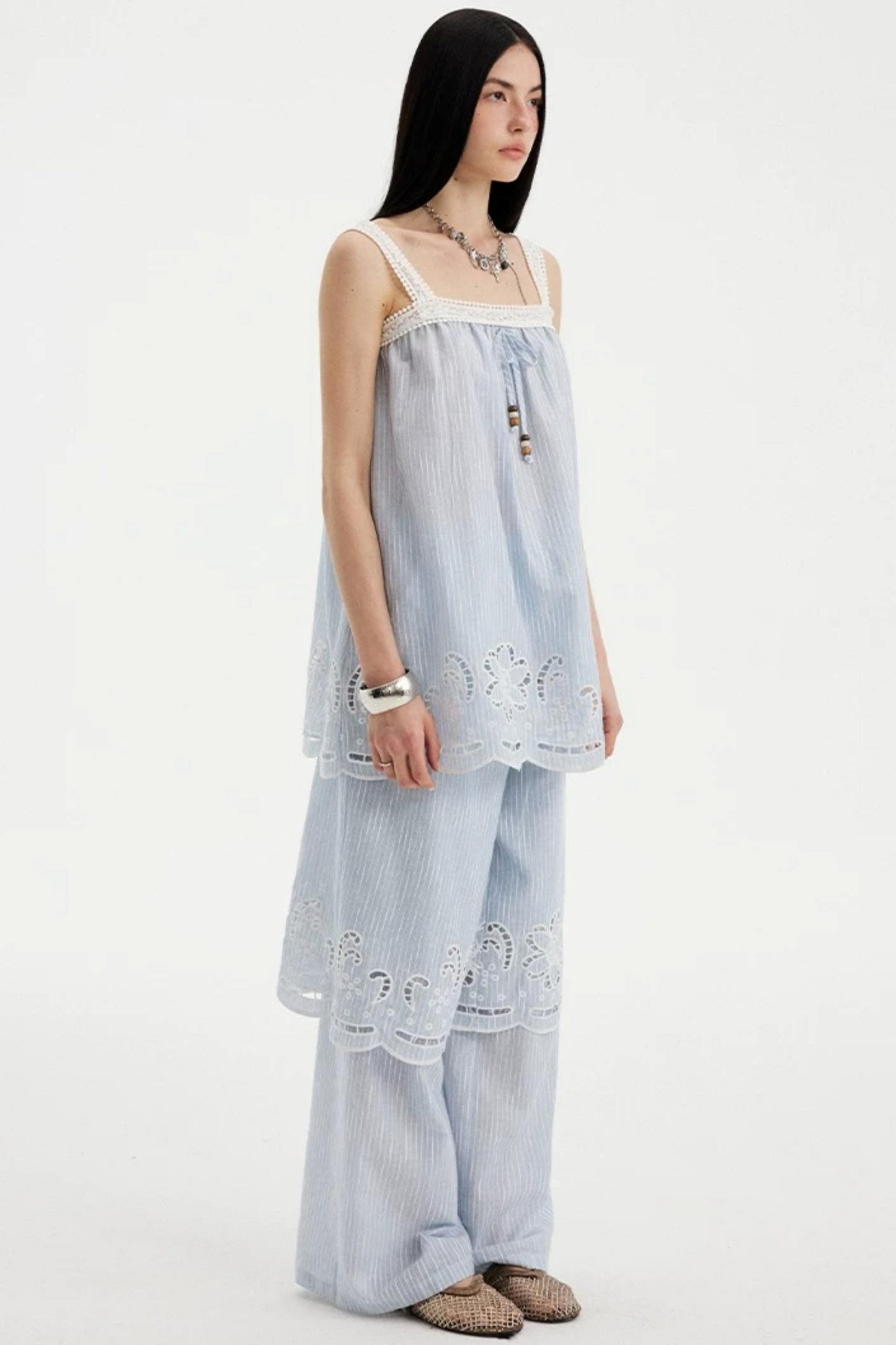 Embroidered Cutout Camisole Set