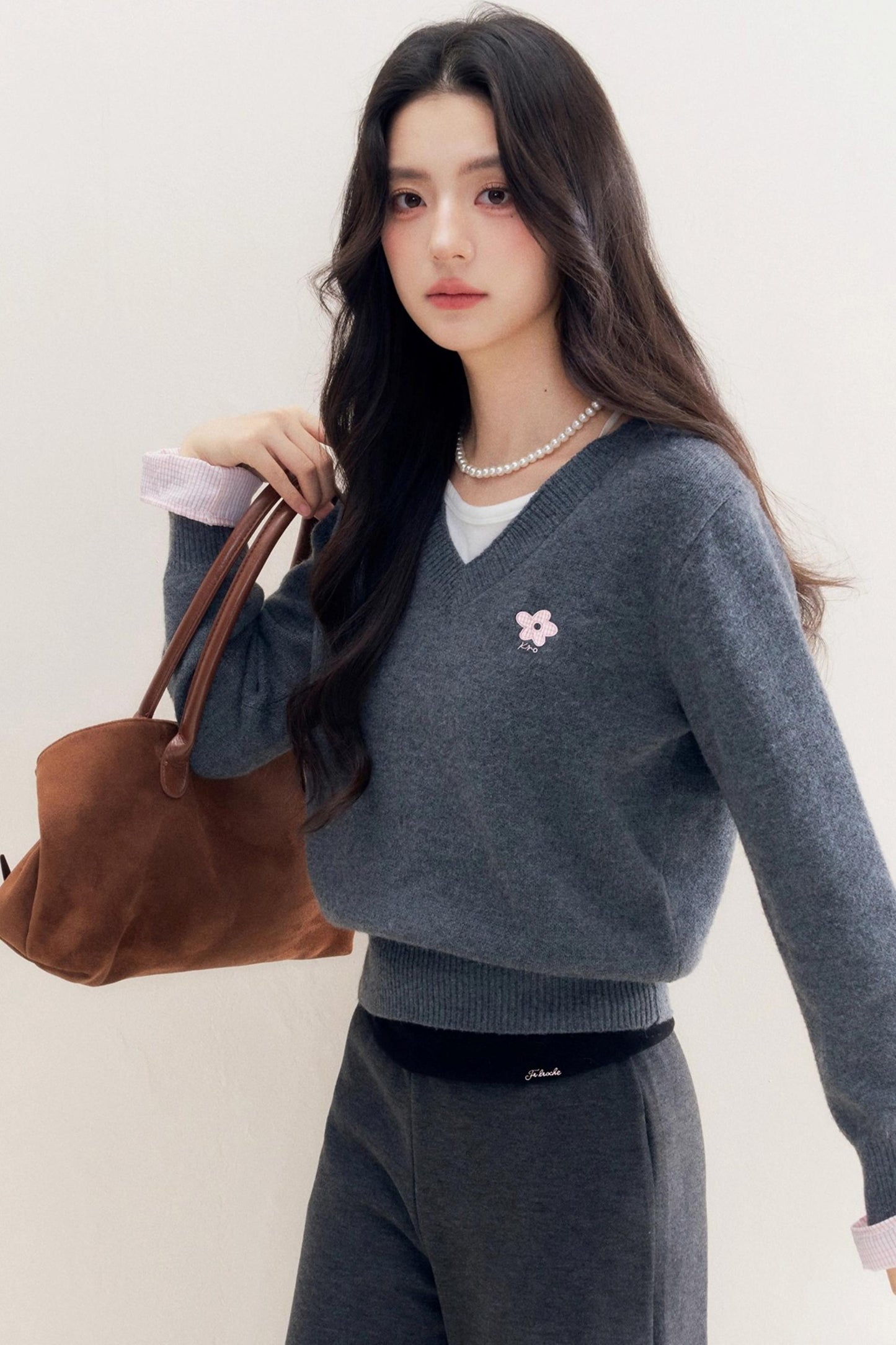 Romantic Check Wool-Blend V-Neck Sweater