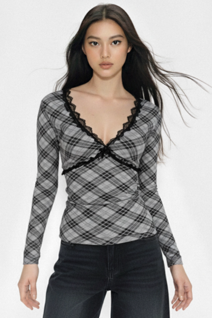 Retro Plaid Lace Top