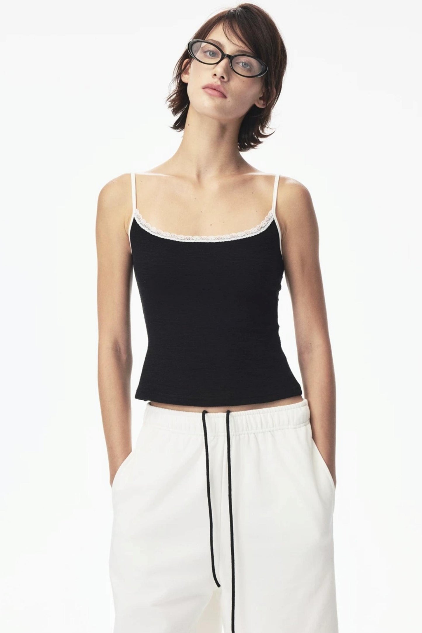 Canotta in pizzo con color-blocking