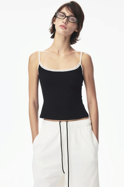 Canotta in pizzo con color-blocking