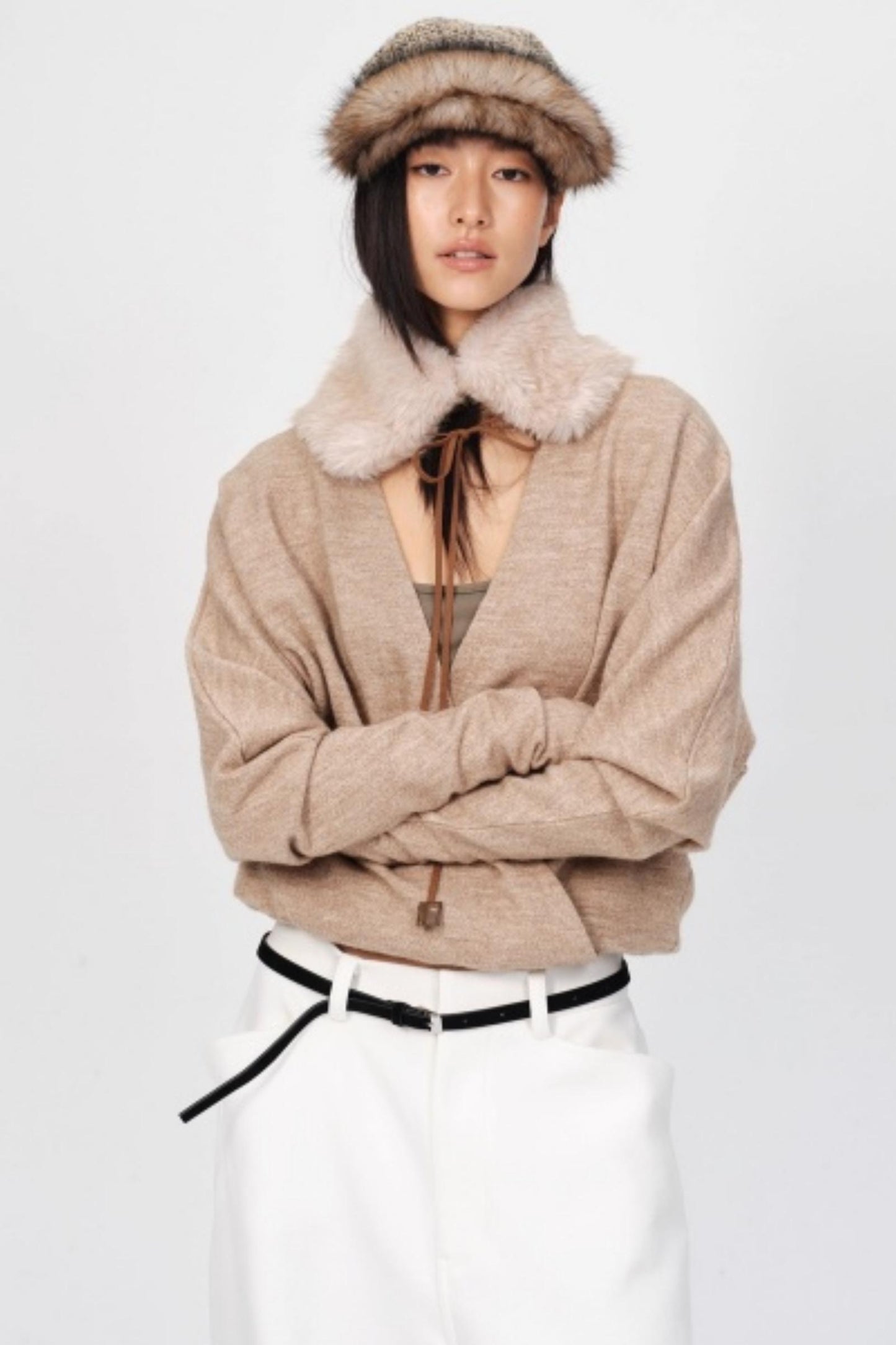 Thickened Oatmeal V-Neck Top