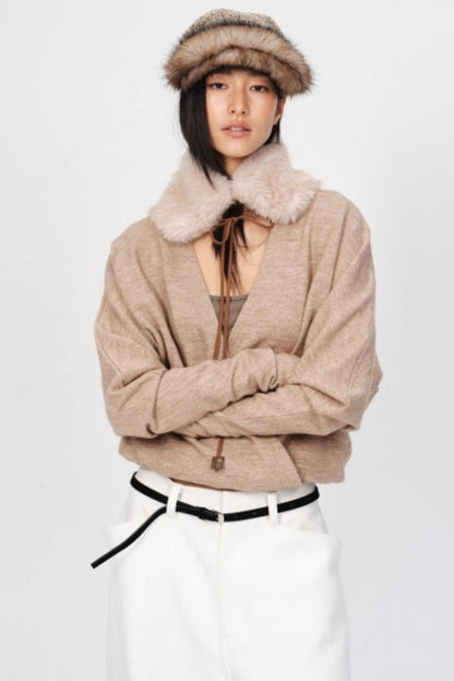 Thickened Oatmeal V-Neck Top