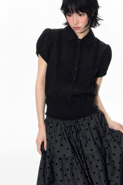 Flocked Polka Dot Umbrella Retro Skirt Set-Up