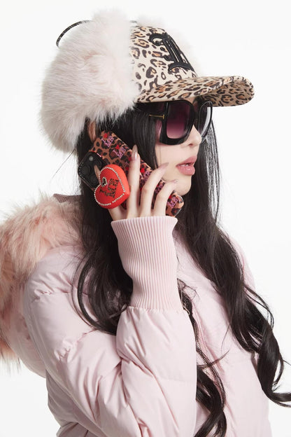 Plush Leopard Print Baseball Cap