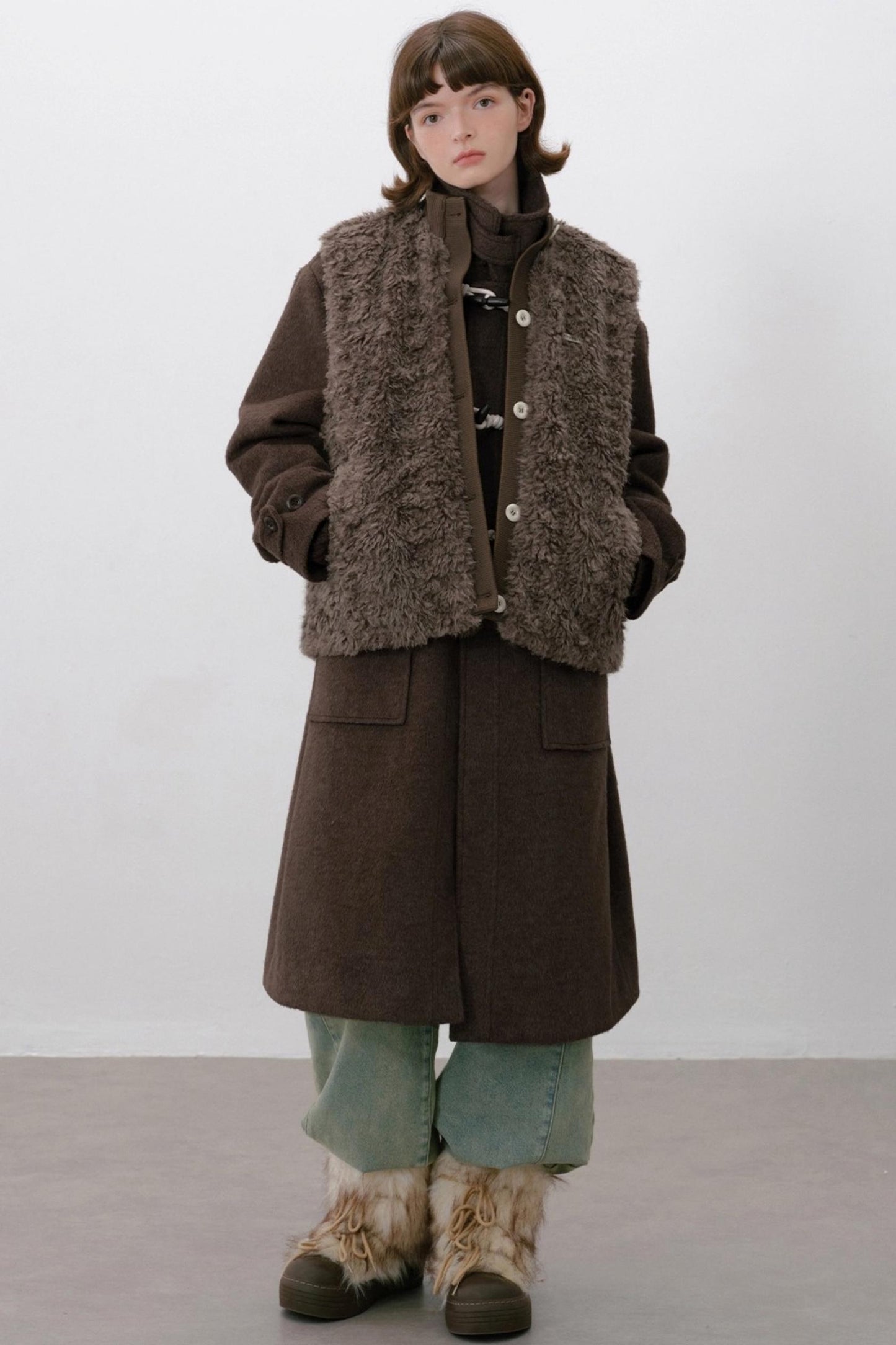 Furry Ribbed Winter Vest Coat