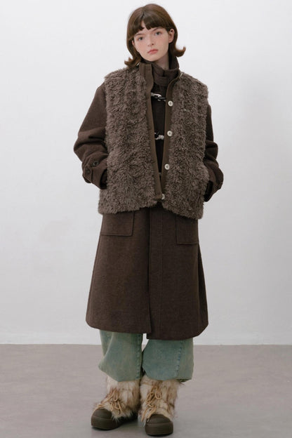 Furry Ribbed Winter Vest Coat