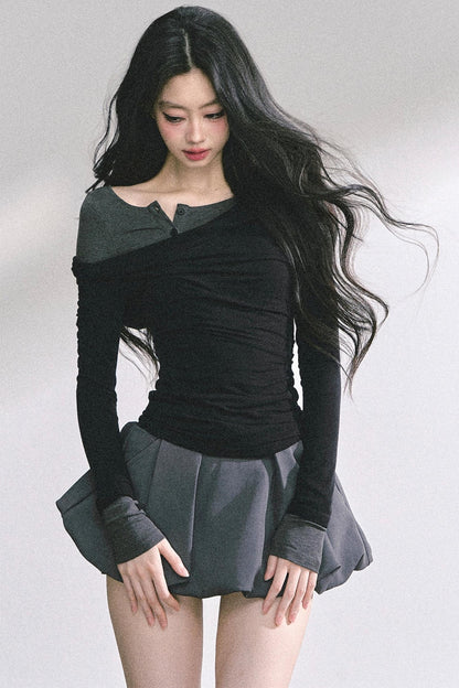 Korean Off-The-Shoulder Black Top