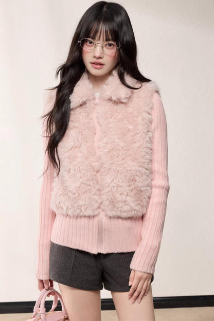 Lapel Patchwork Knitted Coat