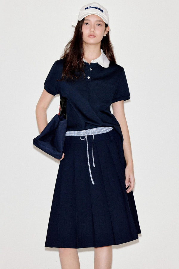 Retro Versatile Doll Collar Polo Tee Skirt Set-Up